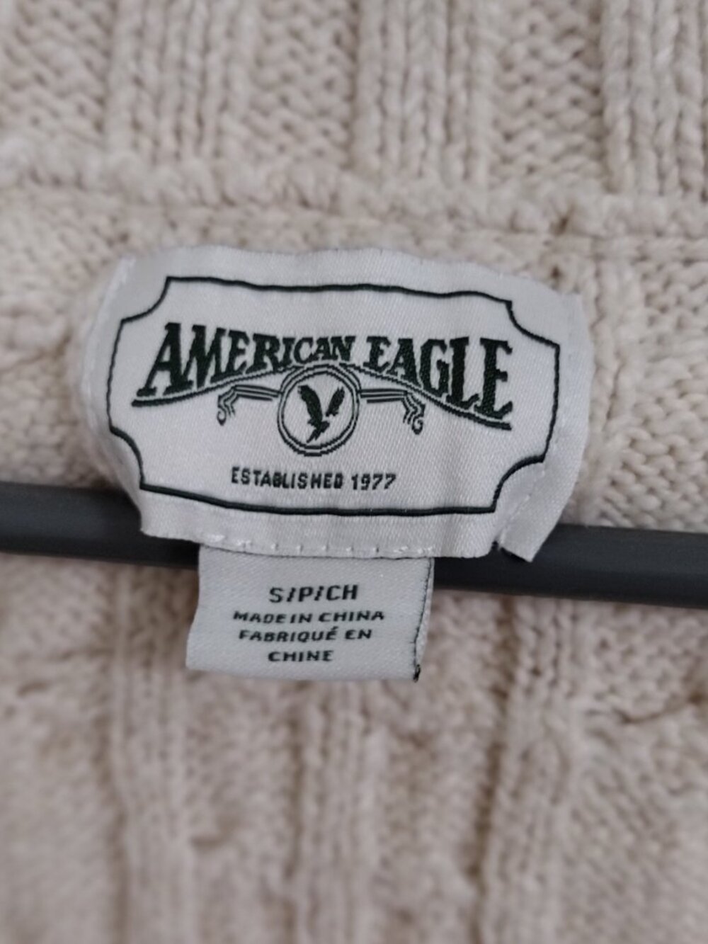 American Eagle Cable Knit Cardigan Small Cream Cropped Button Front Cozy Neutral - Picture 6 of 10